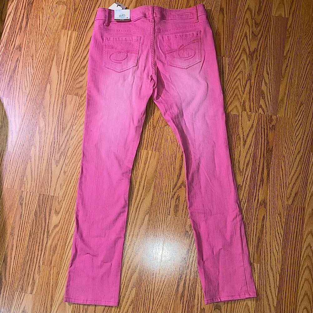 Barbiecore Hot Pink Skinny Jeans Straight Leg Stretchy Low-Rise VTG Juniors 11 - Picture 3 of 9